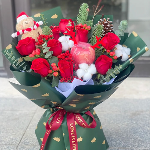 圣诞鲜花：亲密爱人 9枝红玫